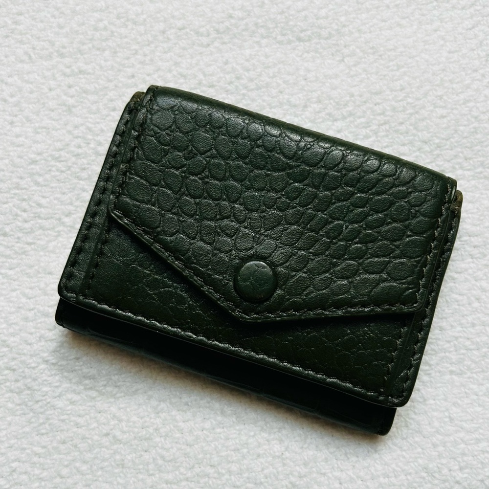 Compact Black Pebbled Leather Wallet for Women